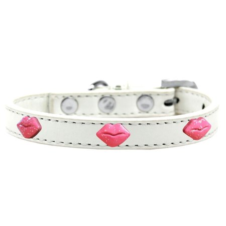 MIRAGE PET PRODUCTS Pink Glitter Lips Widget Dog CollarWhite Size 18 631-9 WT18